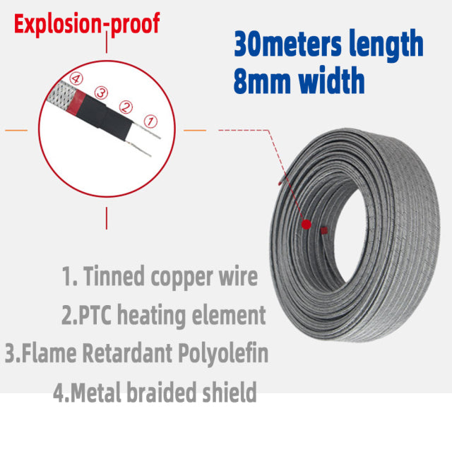 220V 230V 240V No need Controller Water-proof Self Regulating Heating Cable, Prevent Pipe Freeze Heat Trace System