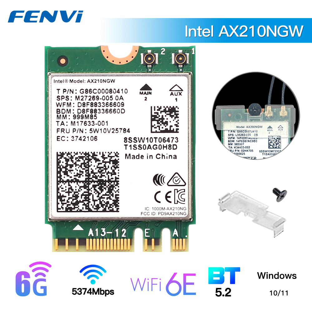 Tri Band WI-FI 6E AX210 M.2 NGFF 53740Mbps Wireless Network WiFi Card Intel AX210NGW 2.4G/5G/6Ghz 802.11ax Bluetooth5.2 Win10/11