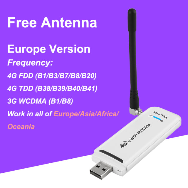 4G SIM Card Data Wifi Modem LTE USB Router+1*Antenna Unlock/Wireless Mobile CAR Network Stick Adapter 3G Hotspot Dongle FDD/TDD