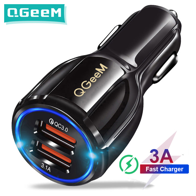 QGEEM Dual USB QC 3.0 Car Charger Quick Charge 3.0 Phone Charging Car Fast Charger 2Ports USB Portable Charger for iPhone Xiaom