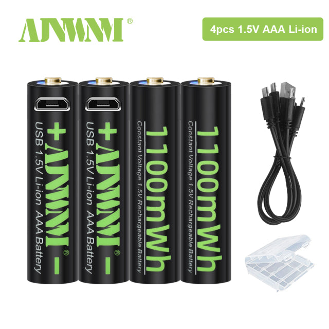 AJNWNM 1100mWh 1.5V AAA Lithium Rechargeable USB Battery AAA 1.5V Li-ion Battery For Remote control Wireless mouse aaa battery