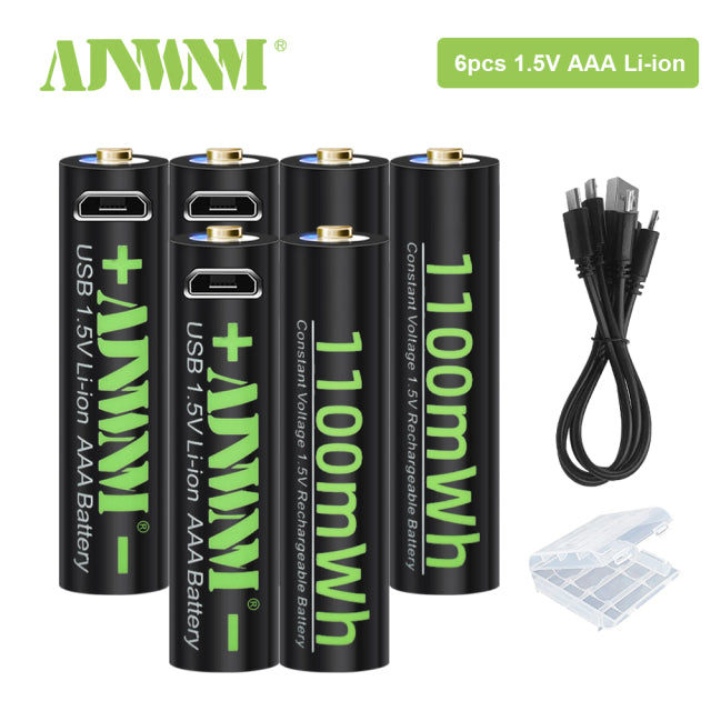 AJNWNM 1100mWh 1.5V AAA Lithium Rechargeable USB Battery AAA 1.5V Li-ion Battery For Remote control Wireless mouse aaa battery