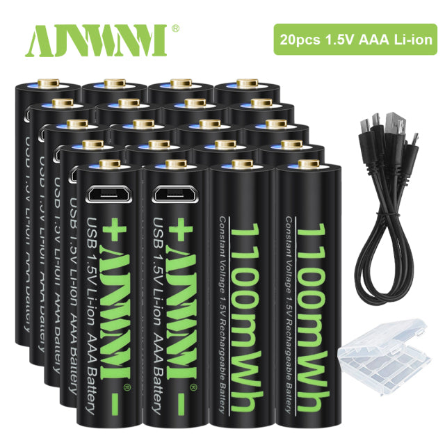 AJNWNM 1100mWh 1.5V AAA Lithium Rechargeable USB Battery AAA 1.5V Li-ion Battery For Remote control Wireless mouse aaa battery