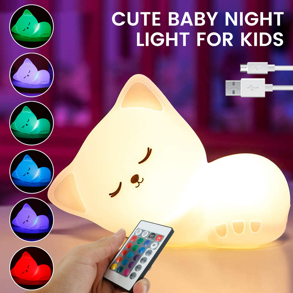 Cat LED Night Light Touch Sensor Remote Control 7/9 Colors Changing