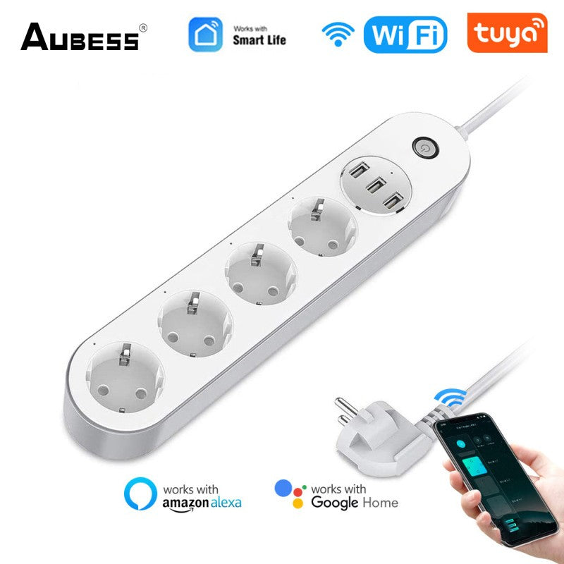 Wifi Smart Power Strip 4 EU Outlets Plug With 3 USB Charging Port