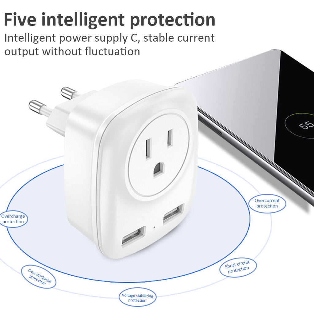 Adapter International Power Charger with 2 USB Ports