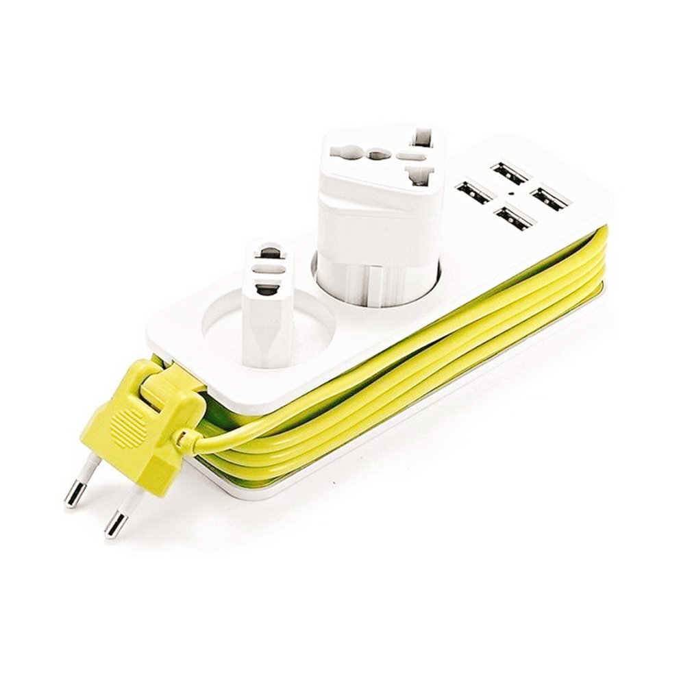 Power Strip 4 USB Port 2 Charger Socket Multiple Portable Travel Plug Adapter