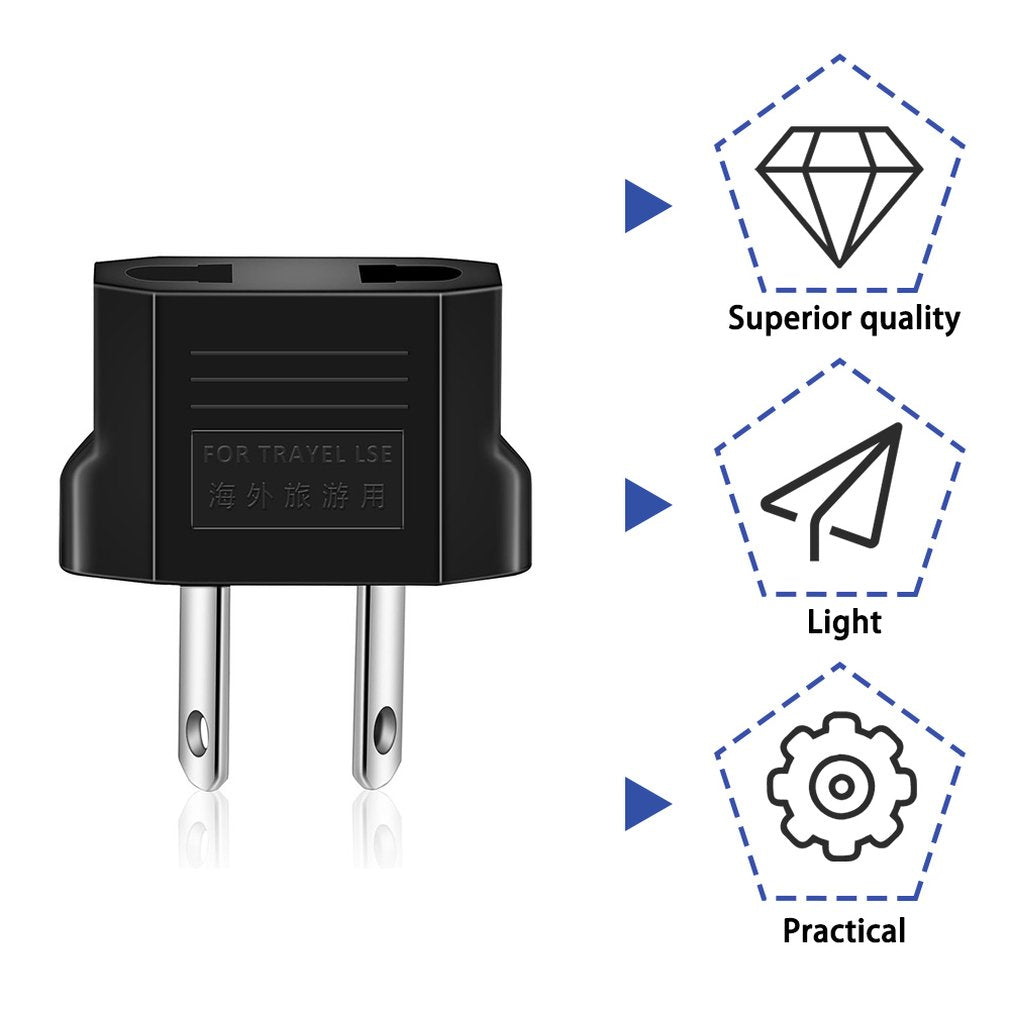 Portable Adapter Plug 2 Flat Pin To 2 Round Pin Plug Socket Power Charger