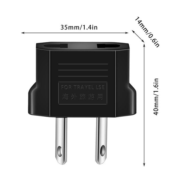 Portable Adapter Plug 2 Flat Pin To 2 Round Pin Plug Socket Power Charger