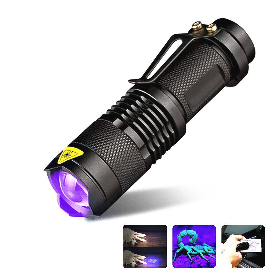 Mini LED UV Flashlight Ultraviolet Torch With Zoom Function