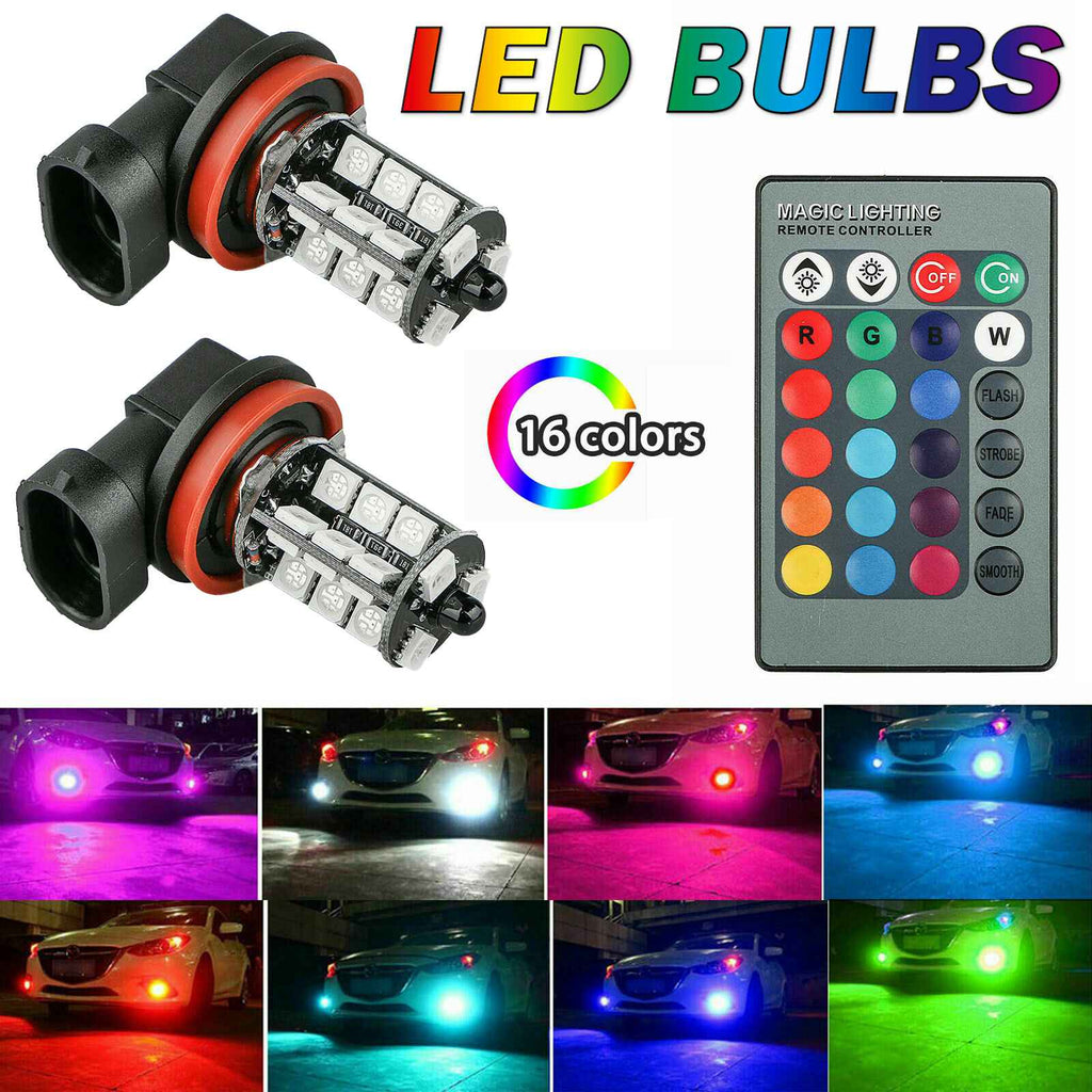 16Color RGB H11/H8/H9 LED Bulbs W/ Wireless IR Remote