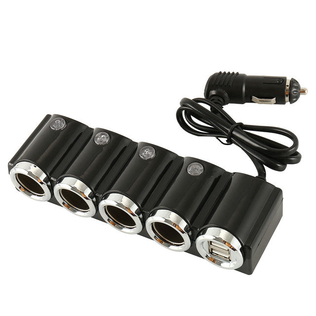 4 Way Multi Socket Dual USB Charger Supply Car Cigarette Lighter