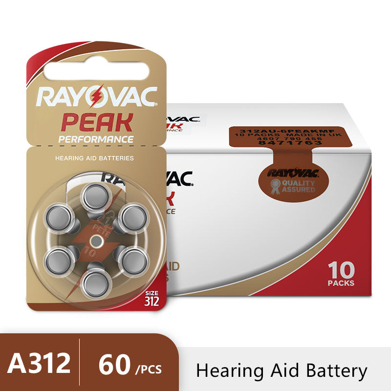 60 pcs Rayovac Peak Hearing Aid Batteries A312 312A ZA312 312 PR41 U