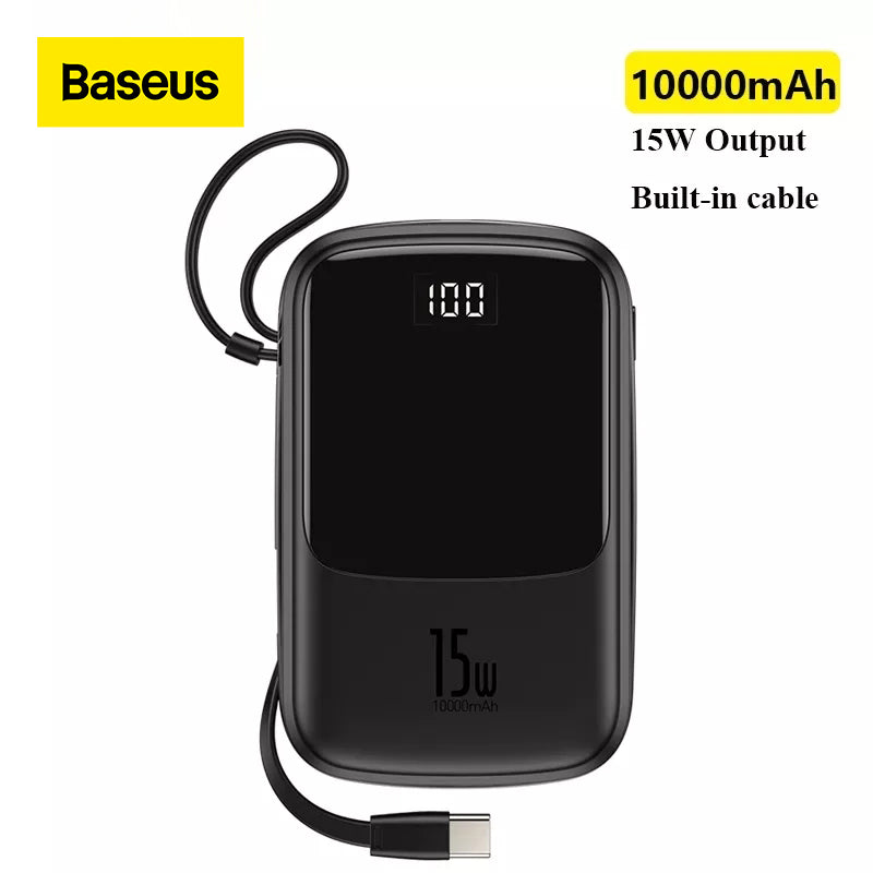 Baseus Power Bank 10000mAh Built-in Type C Cable 3A 15W Powerbank