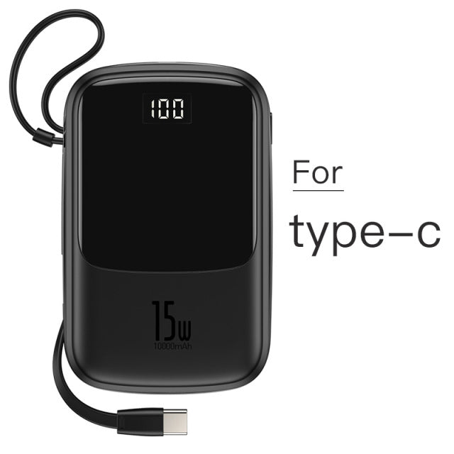 Baseus Power Bank 10000mAh Built-in Type C Cable 3A 15W Powerbank