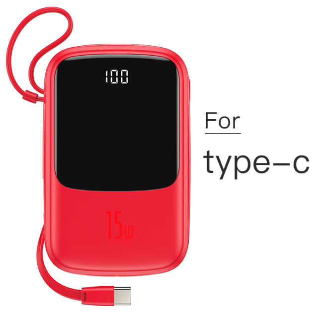 Baseus Power Bank 10000mAh Built-in Type C Cable 3A 15W Powerbank