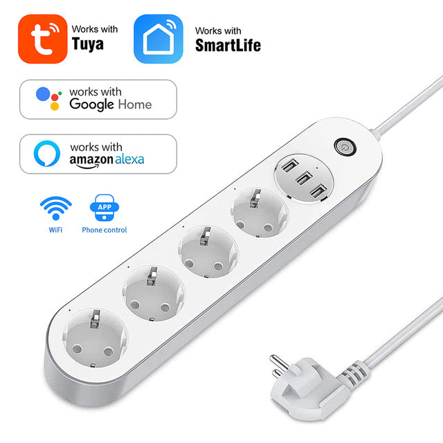 Surge Protector 4 EU Sockets 3 USB Port