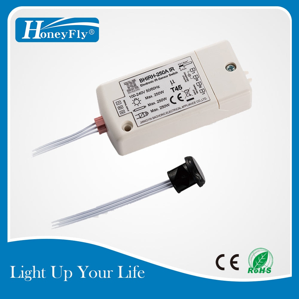 HoneyFly Patented IR Sensor Switch 250W 100-240V (Max.70W For LEDs) Infrared Sensor Switch Motion Sensor Auto On/off 5-10CM CE